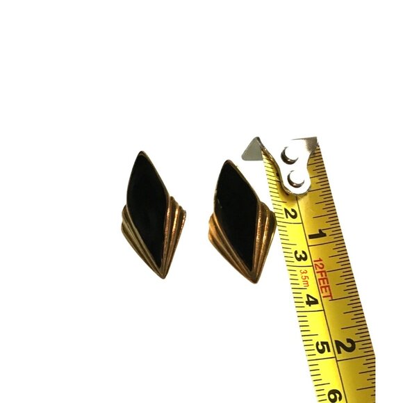 BEAUTIFUL WOMENS GOLD/BLACK TONE STUD EARRINGS - Picture 3 of 4